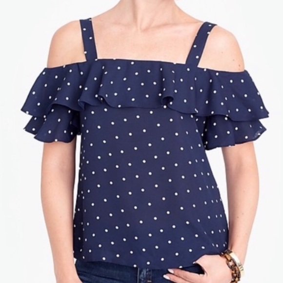 J. Crew Tops - J. Crew Off the Shoulder Polka Dot Blouse. Size 10